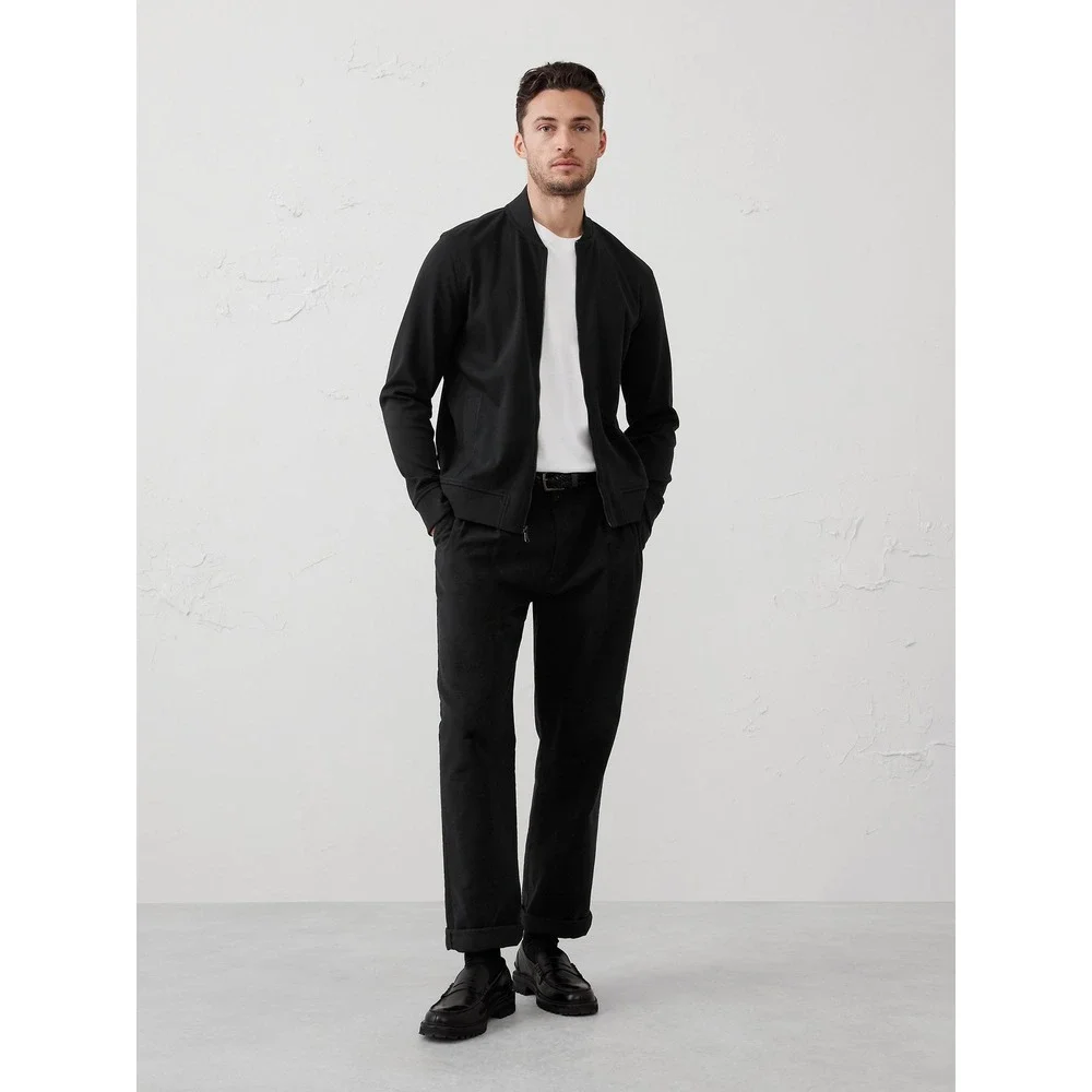 Banana Republic Mens Luxe Touch Bomber Jacket Black Cotton Full Zip 667251-01 M
